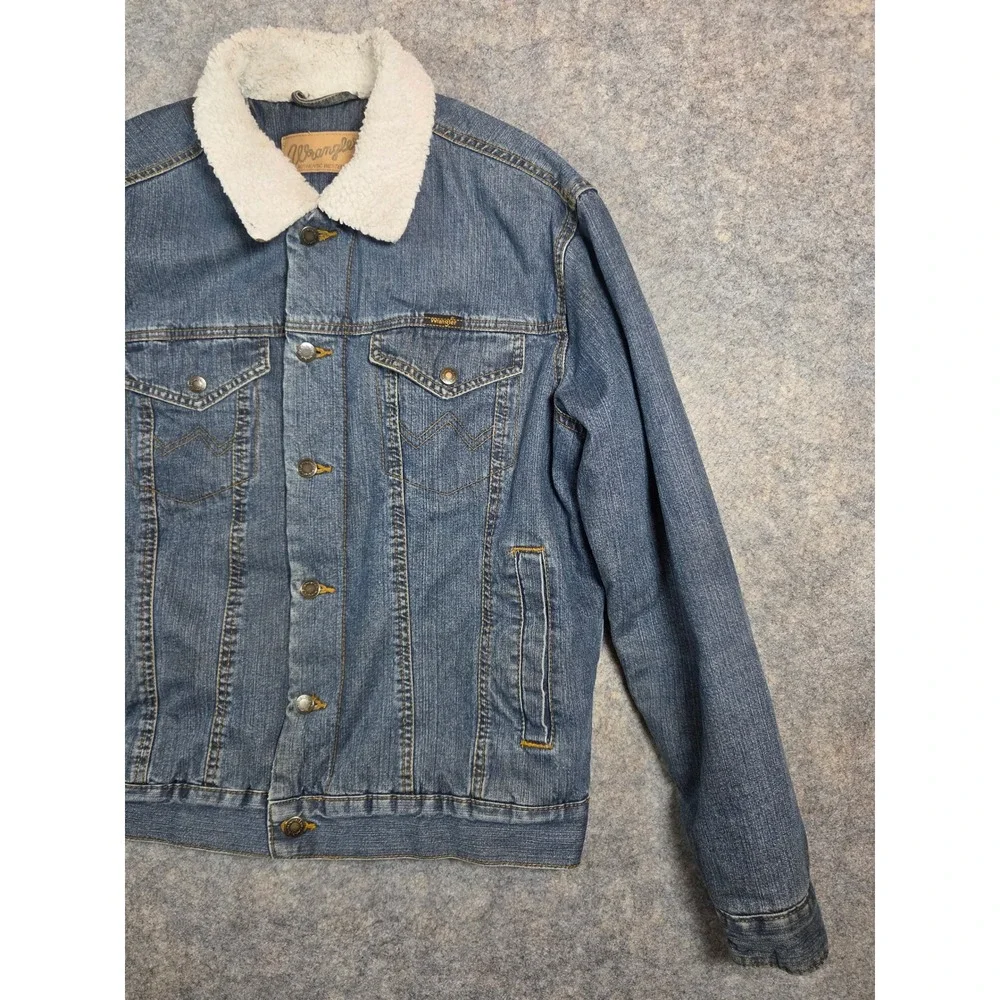 Wrangler Mens Sherpa Lined Denim Jacket Blue Western Trucker Jacket Size Small